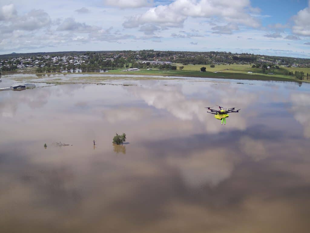 drone on flooded community